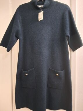 Zara Deep Teal Mock Neck Short Sleeve Knit Dress